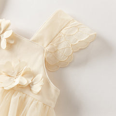 Dave&Bella Summer Toddler Girls Light Yellow Elegant Spaghetti Strap Mesh Princess Dress