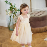 Dave&Bella Summer Toddler Girls Light Yellow Elegant Spaghetti Strap Mesh Princess Dress