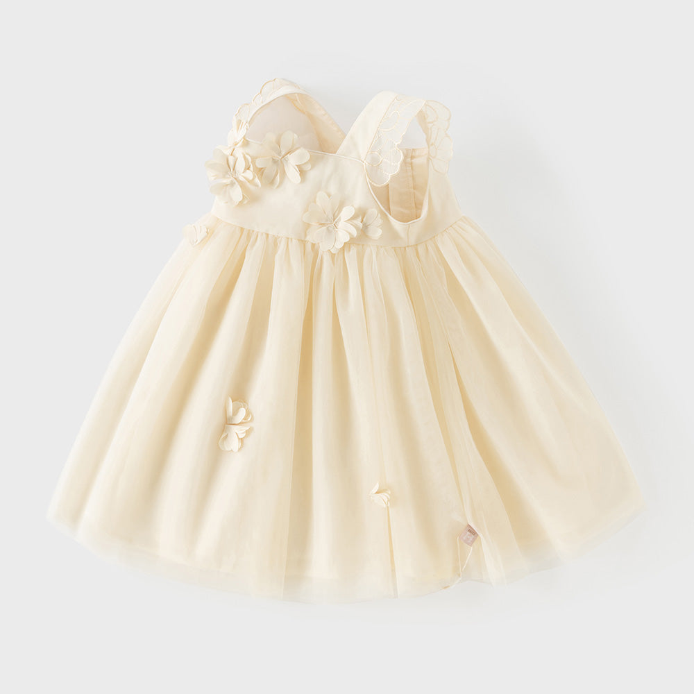 Dave&Bella Summer Toddler Girls Light Yellow Elegant Spaghetti Strap Mesh Princess Dress