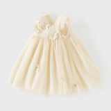 Dave&Bella Summer Toddler Girls Light Yellow Elegant Spaghetti Strap Mesh Princess Dress