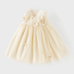 Dave&Bella Summer Toddler Girls Light Yellow Elegant Spaghetti Strap Mesh Princess Dress