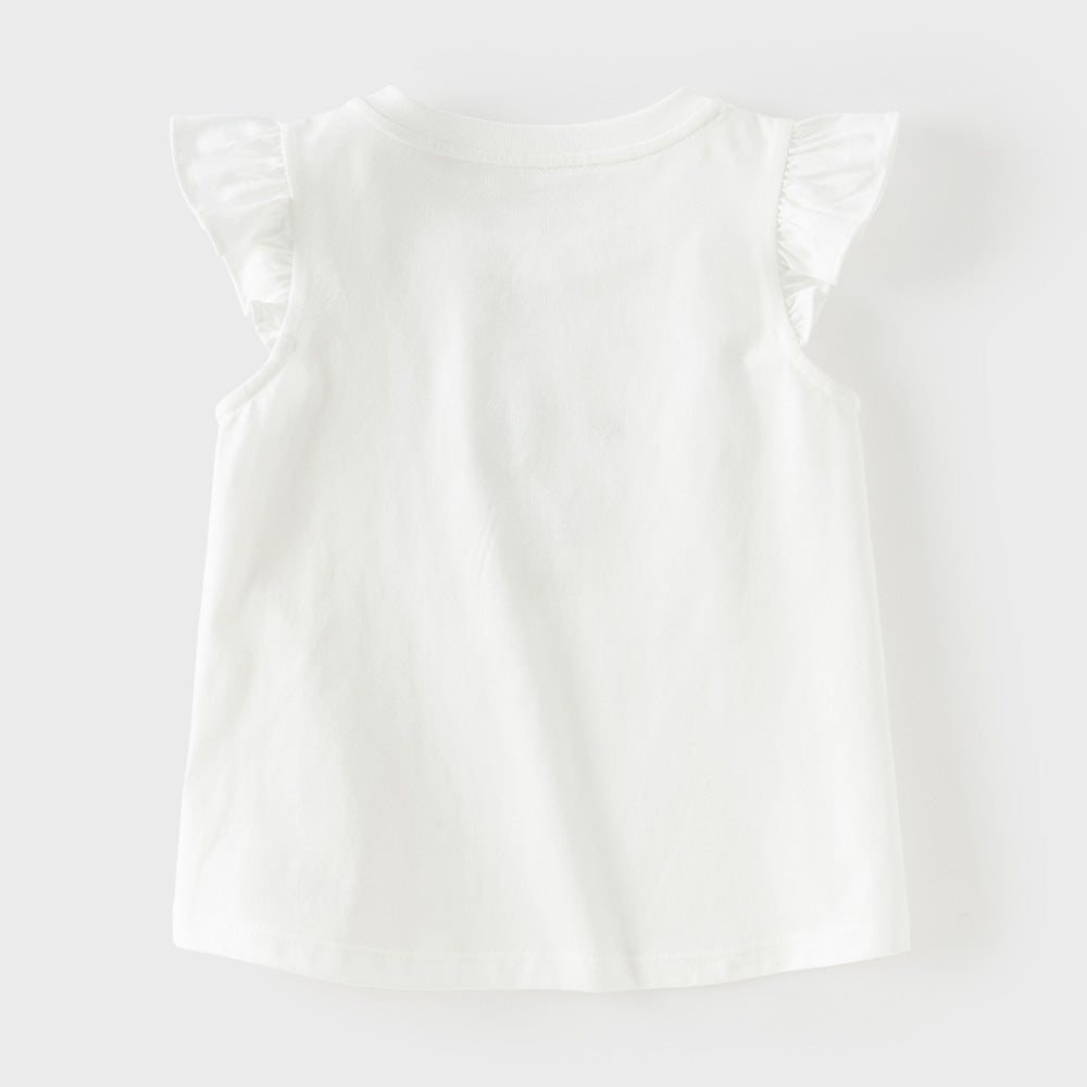 Dave&Bella Summer Toddler Girls White/Light Blue Flutter Sleeve Cotton Comfortable T-Shirt