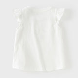 Dave&Bella Summer Toddler Girls White/Light Blue Flutter Sleeve Cotton Comfortable T-Shirt