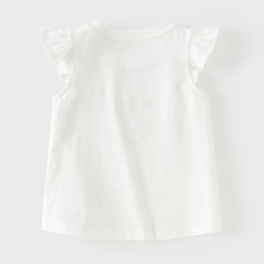 Dave&Bella Summer Toddler Girls White/Light Blue Flutter Sleeve Cotton Comfortable T-Shirt