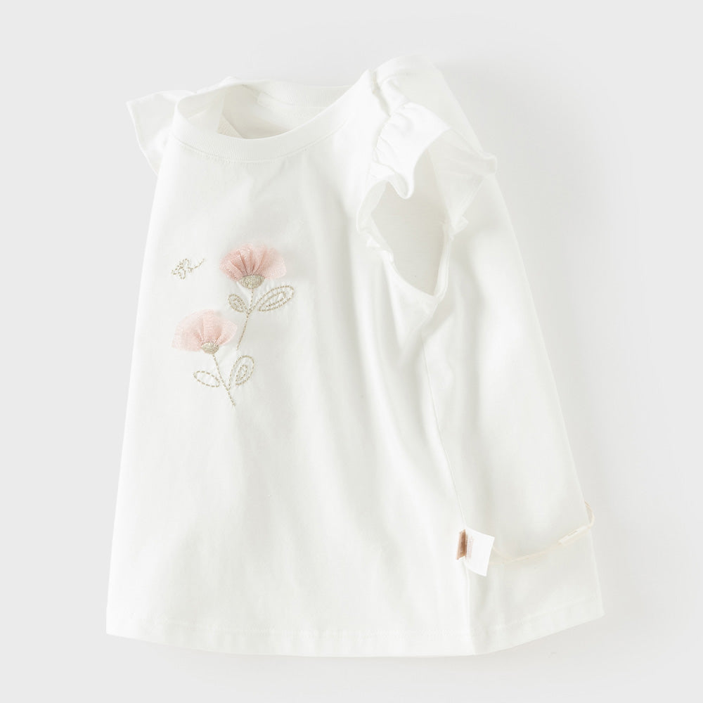 Dave&Bella Summer Toddler Girls White/Light Blue Flutter Sleeve Cotton Comfortable T-Shirt