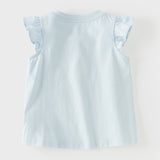 Dave&Bella Summer Toddler Girls White/Light Blue Flutter Sleeve Cotton Comfortable T-Shirt