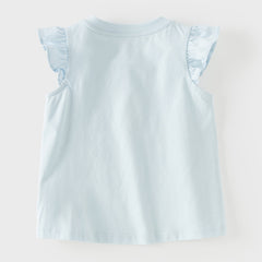 Dave&Bella Summer Toddler Girls White/Light Blue Flutter Sleeve Cotton Comfortable T-Shirt