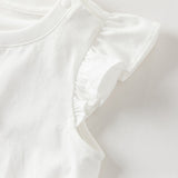 Dave&Bella Summer Toddler Girls White/Light Blue Flutter Sleeve Cotton Comfortable T-Shirt