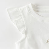 Dave&Bella Summer Toddler Girls White/Light Blue Flutter Sleeve Cotton Comfortable T-Shirt