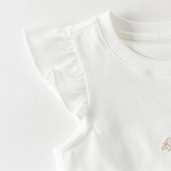 Dave&Bella Summer Toddler Girls White/Light Blue Flutter Sleeve Cotton Comfortable T-Shirt