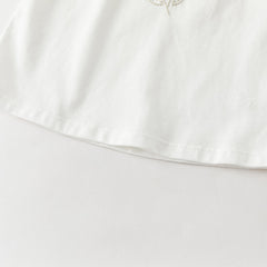 Dave&Bella Summer Toddler Girls White/Light Blue Flutter Sleeve Cotton Comfortable T-Shirt