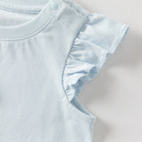 Dave&Bella Summer Toddler Girls White/Light Blue Flutter Sleeve Cotton Comfortable T-Shirt