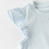 Dave&Bella Summer Toddler Girls White/Light Blue Flutter Sleeve Cotton Comfortable T-Shirt