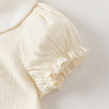 Dave&Bella Toddler Girls Summer Light Yellow Doll Collar College-style Soft Cotton Shirts