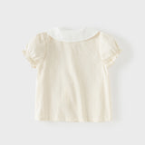 Dave&Bella Toddler Girls Summer Light Yellow Doll Collar College-style Soft Cotton Shirts
