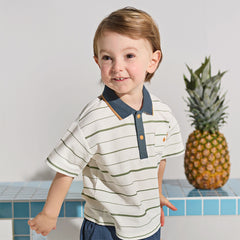 Dave&Bella Toddler Boys Summer White/Green College-style Formal Lightweight Polos