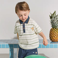 Dave&Bella Toddler Boys Summer White/Green College-style Formal Lightweight Polos
