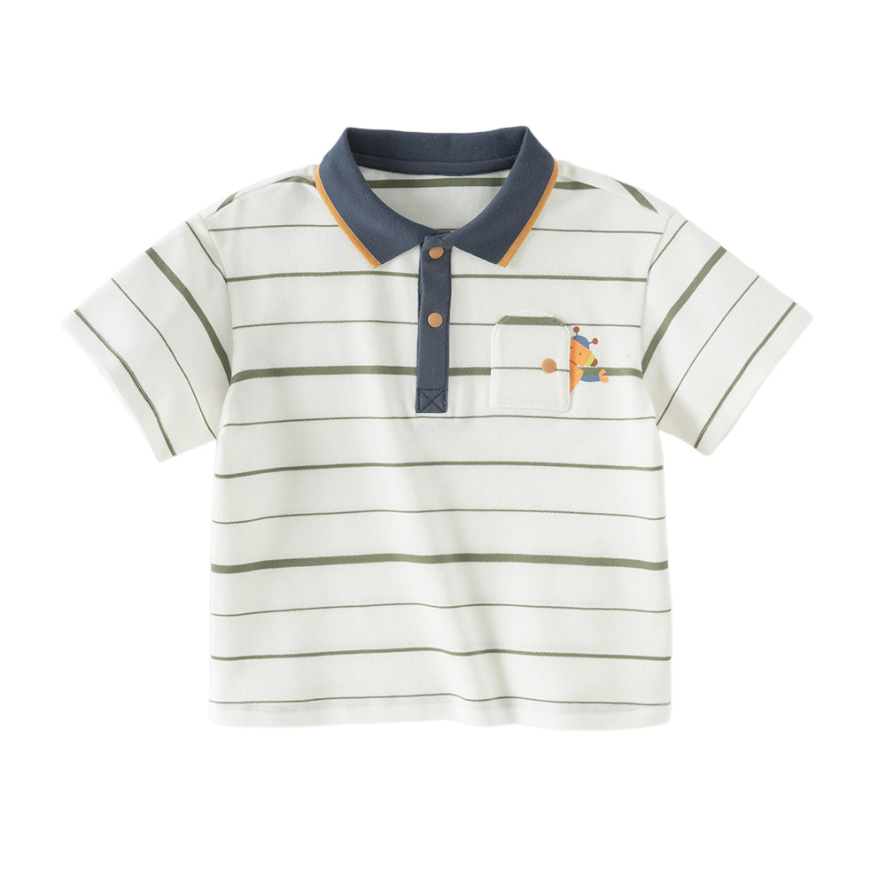 Dave&Bella Toddler Boys Summer White/Green College-style Formal Lightweight Polos