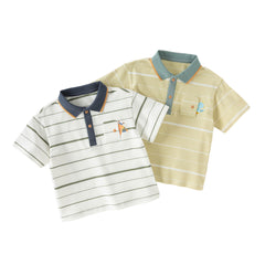 Dave&Bella Toddler Boys Summer White/Green College-style Formal Lightweight Polos