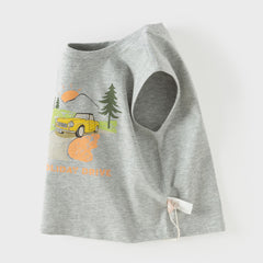 Dave&Bella Summer Toddler Boys Light Grey Sleeveless Car Print Breathable Tank Tops