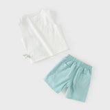 Dave&Bella Summer Toddler Boys White Dinosaur Print Casual Soft Tank Top Shorts Sets