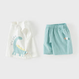 Dave&Bella Summer Toddler Boys White Dinosaur Print Casual Soft Tank Top Shorts Sets