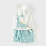 Dave&Bella Summer Toddler Boys White Dinosaur Print Casual Soft Tank Top Shorts Sets