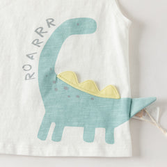 Dave&Bella Summer Toddler Boys White Dinosaur Print Casual Soft Tank Top Shorts Sets