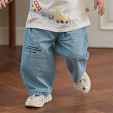 Dave&Bella Toddler Boys Summer Stylish Denim Blue Loose Straight-leg Casual Jeans