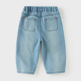 Dave&Bella Toddler Boys Summer Stylish Denim Blue Loose Straight-leg Casual Jeans