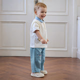 Dave&Bella Toddler Boys Summer Stylish Denim Blue Loose Straight-leg Casual Jeans
