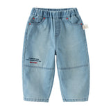 Dave&Bella Toddler Boys Summer Stylish Denim Blue Loose Straight-leg Casual Jeans