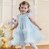 Dave&Bella Toddler Girls Summer Stylish Blue Sleeveless Breathable Mesh Princess Dress