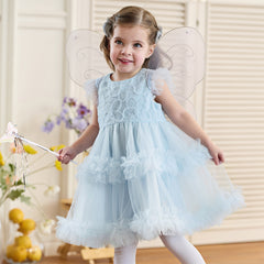 Dave&Bella Toddler Girls Summer Stylish Blue Sleeveless Breathable Mesh Princess Dress