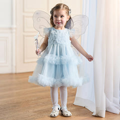 Dave&Bella Toddler Girls Summer Stylish Blue Sleeveless Breathable Mesh Princess Dress