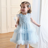 Dave&Bella Toddler Girls Summer Stylish Blue Sleeveless Breathable Mesh Princess Dress