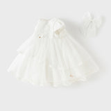 Dave&Bella Kids Girls Summer White Short Sleeve Lightweight Mesh A-line Dress(hair clip) -1(Copy)