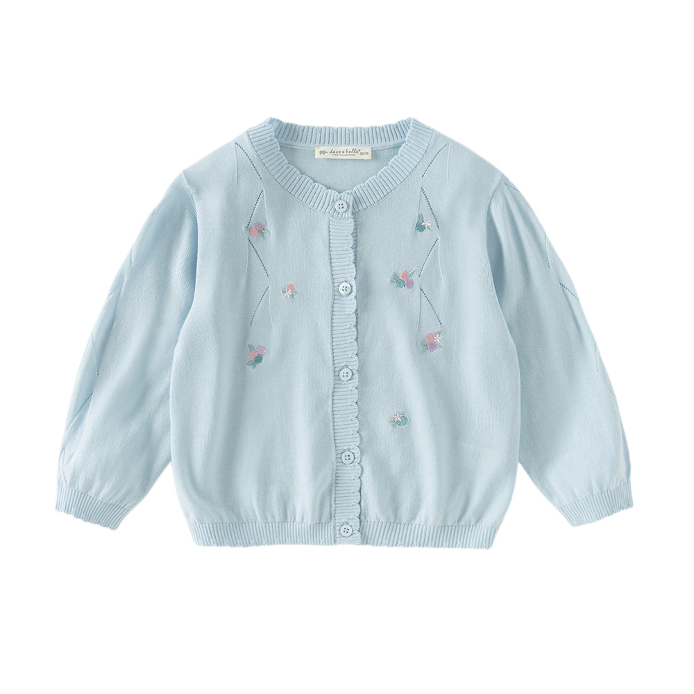 Dave&Bella Toddler Girls Summer White/Light Blue Lightweight Soft Sweater Cardigans