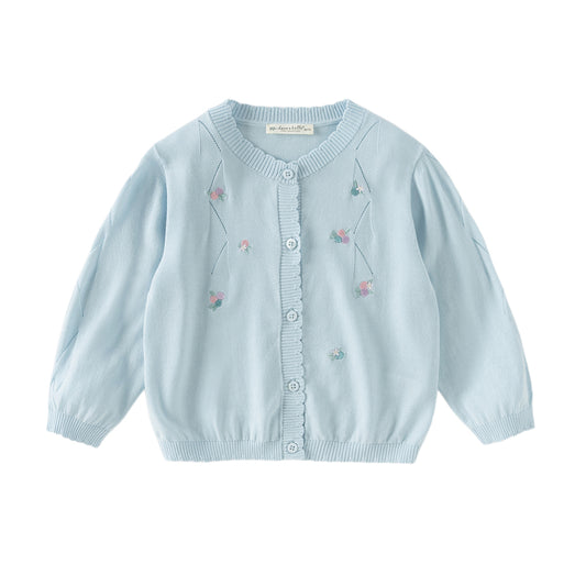 Dave&Bella Toddler Girls Summer White/Light Blue Lightweight Soft Sweater Cardigans