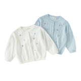 Dave&Bella Toddler Girls Summer White/Light Blue Lightweight Soft Sweater Cardigans