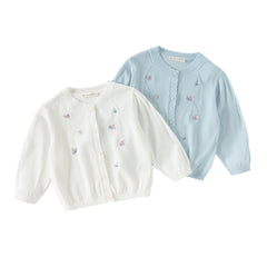 Dave&Bella Toddler Girls Summer White/Light Blue Lightweight Soft Sweater Cardigans