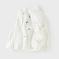 Dave&Bella Toddler Girls Summer White/Light Blue Lightweight Soft Sweater Cardigans