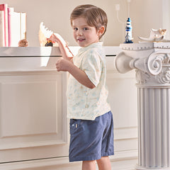 Dave&Bella Toddler Boys Summer Playful Dinosaur/White Print College-style Shirts