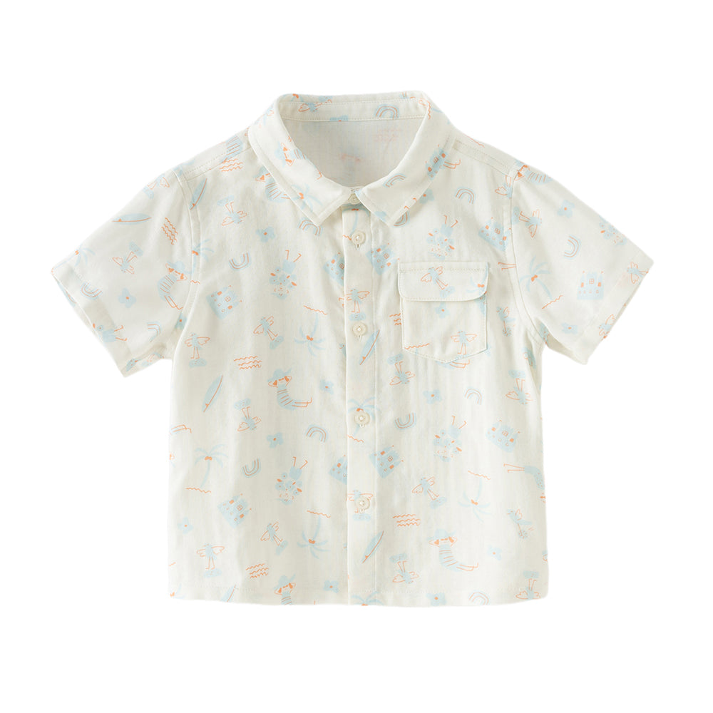 Dave&Bella Toddler Boys Summer Playful Dinosaur/White Print College-style Shirts
