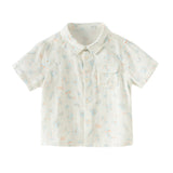 Dave&Bella Toddler Boys Summer Playful Dinosaur/White Print College-style Shirts
