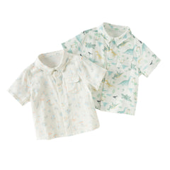 Dave&Bella Toddler Boys Summer Playful Dinosaur/White Print College-style Shirts