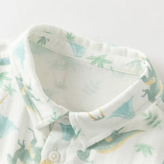 Dave&Bella Toddler Boys Summer Playful Dinosaur/White Print College-style Shirts
