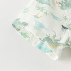 Dave&Bella Toddler Boys Summer Playful Dinosaur/White Print College-style Shirts