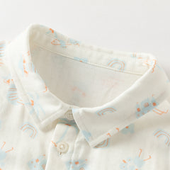 Dave&Bella Toddler Boys Summer Playful Dinosaur/White Print College-style Shirts