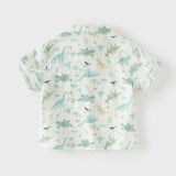Dave&Bella Toddler Boys Summer Playful Dinosaur/White Print College-style Shirts